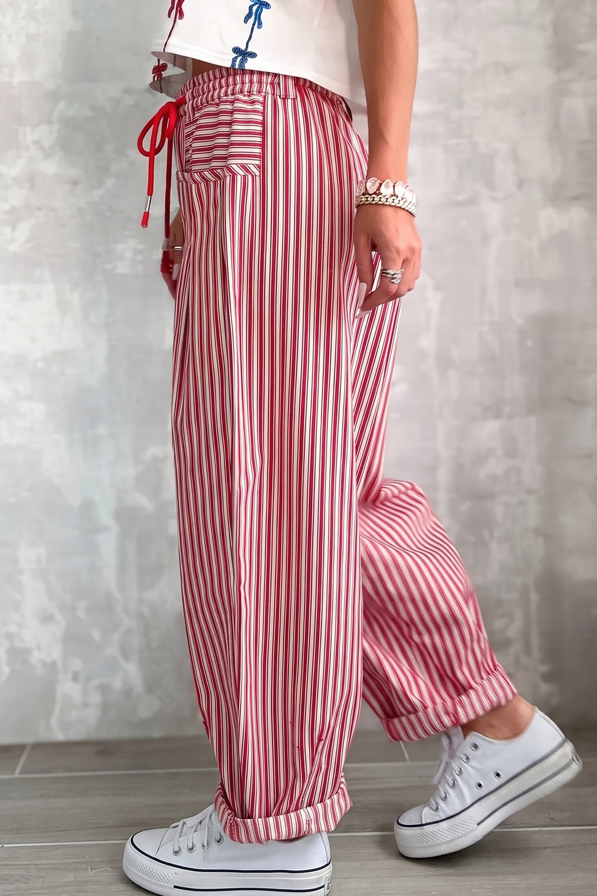 Stripe Drawstring Loose Pants