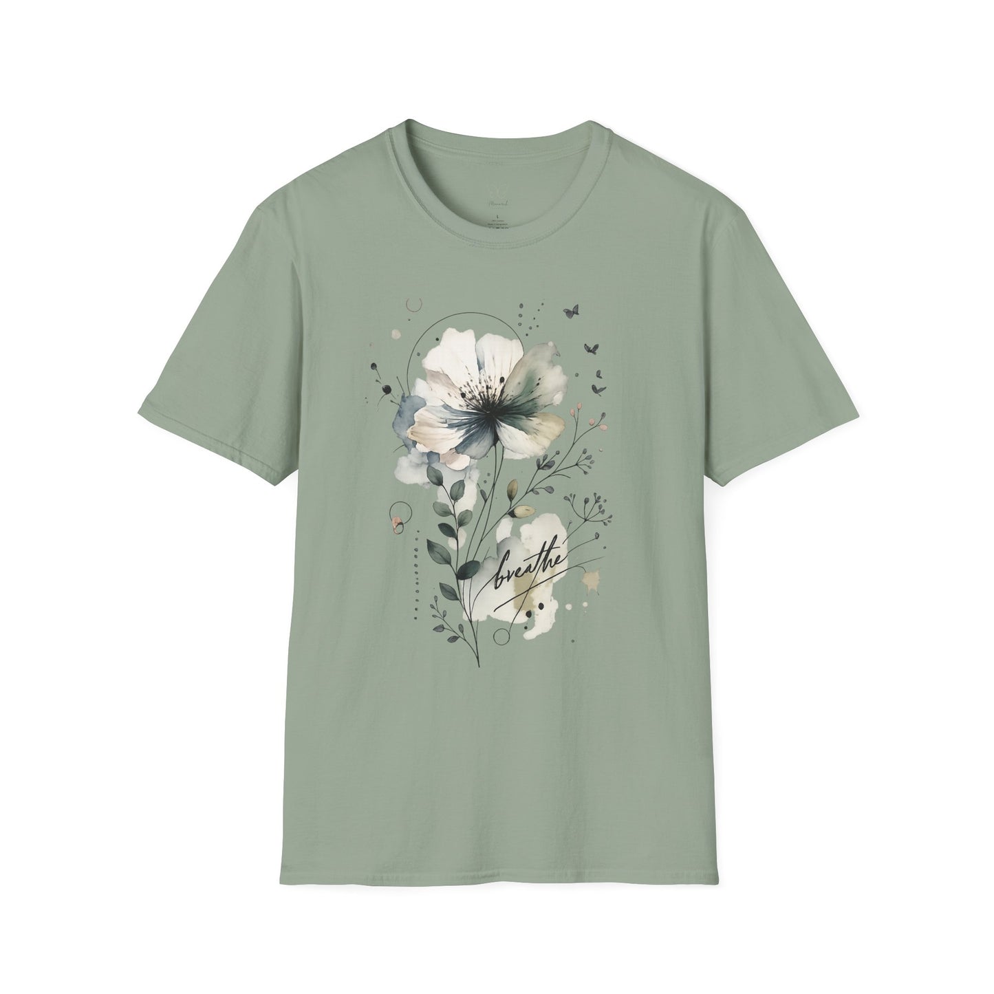"Breathe" Floral Watercolor Tee | Soft Botanical Graphic Shirt