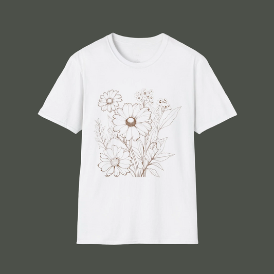 Floral Doodle Tee — Hand-Drawn Daisy Bouquet T-Shirt
