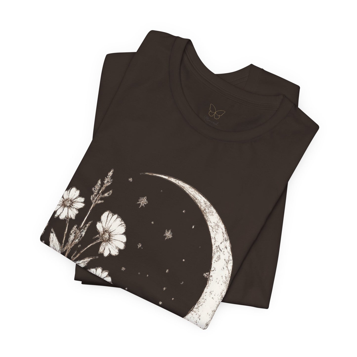 Crescent Moon Wildflower Tee — Botanical Graphic T-Shirt