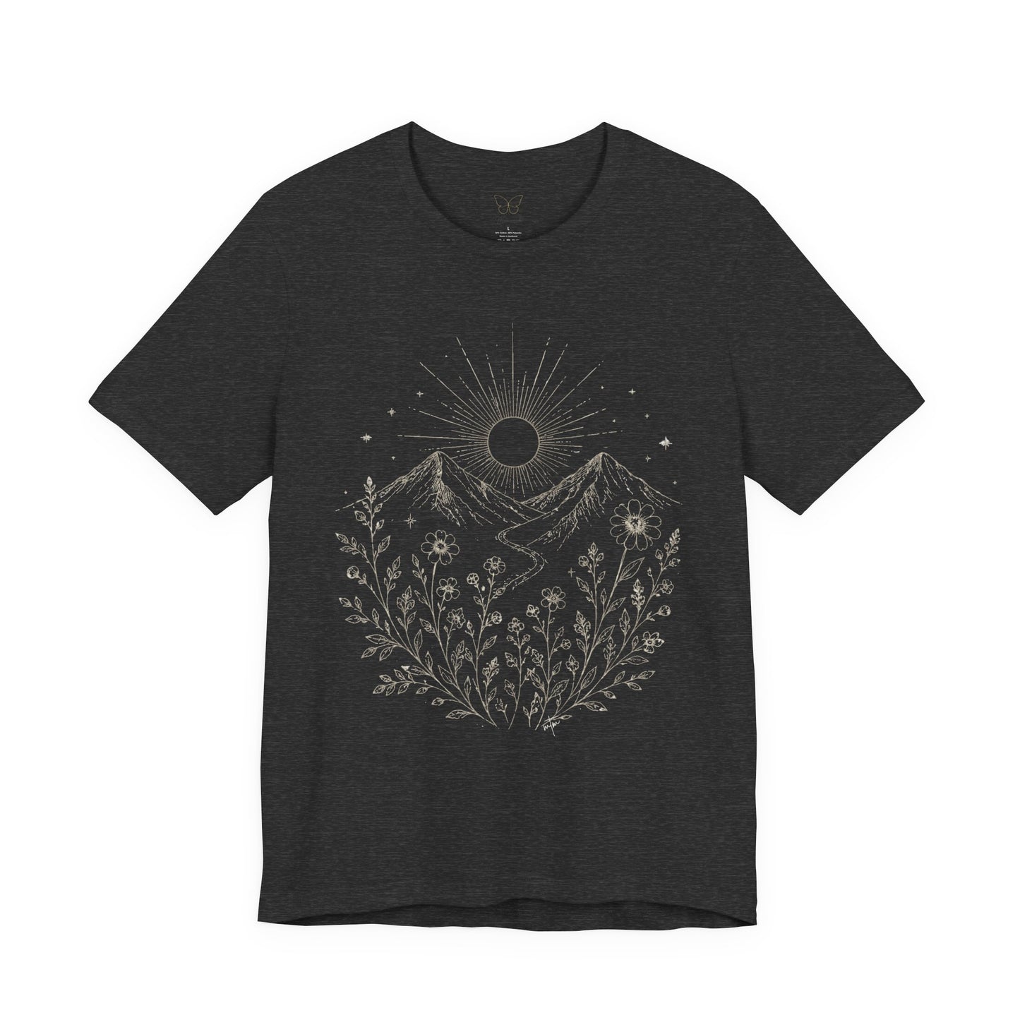 Mountain Moon Floral Tee — Celestial Mountain Sunflower Graphic T-Shirt