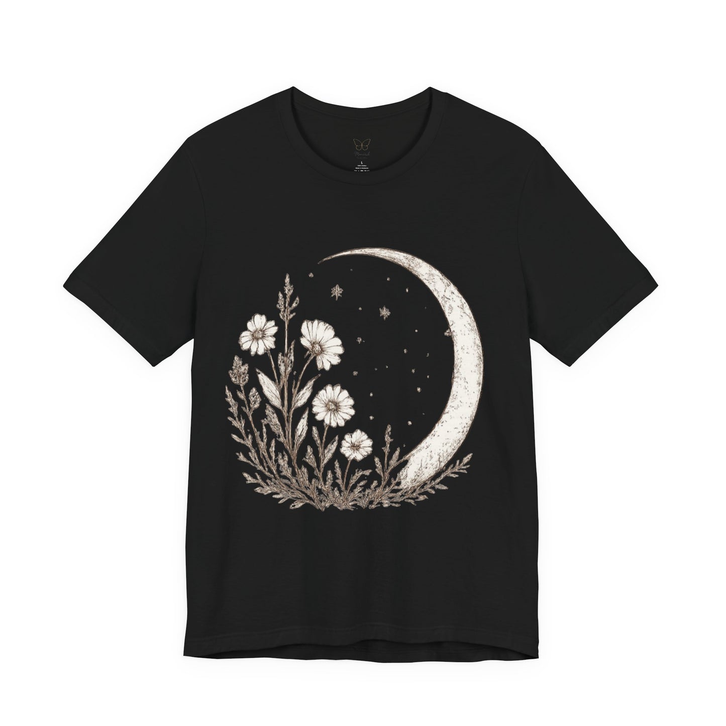 Crescent Moon Wildflower Tee — Botanical Graphic T-Shirt