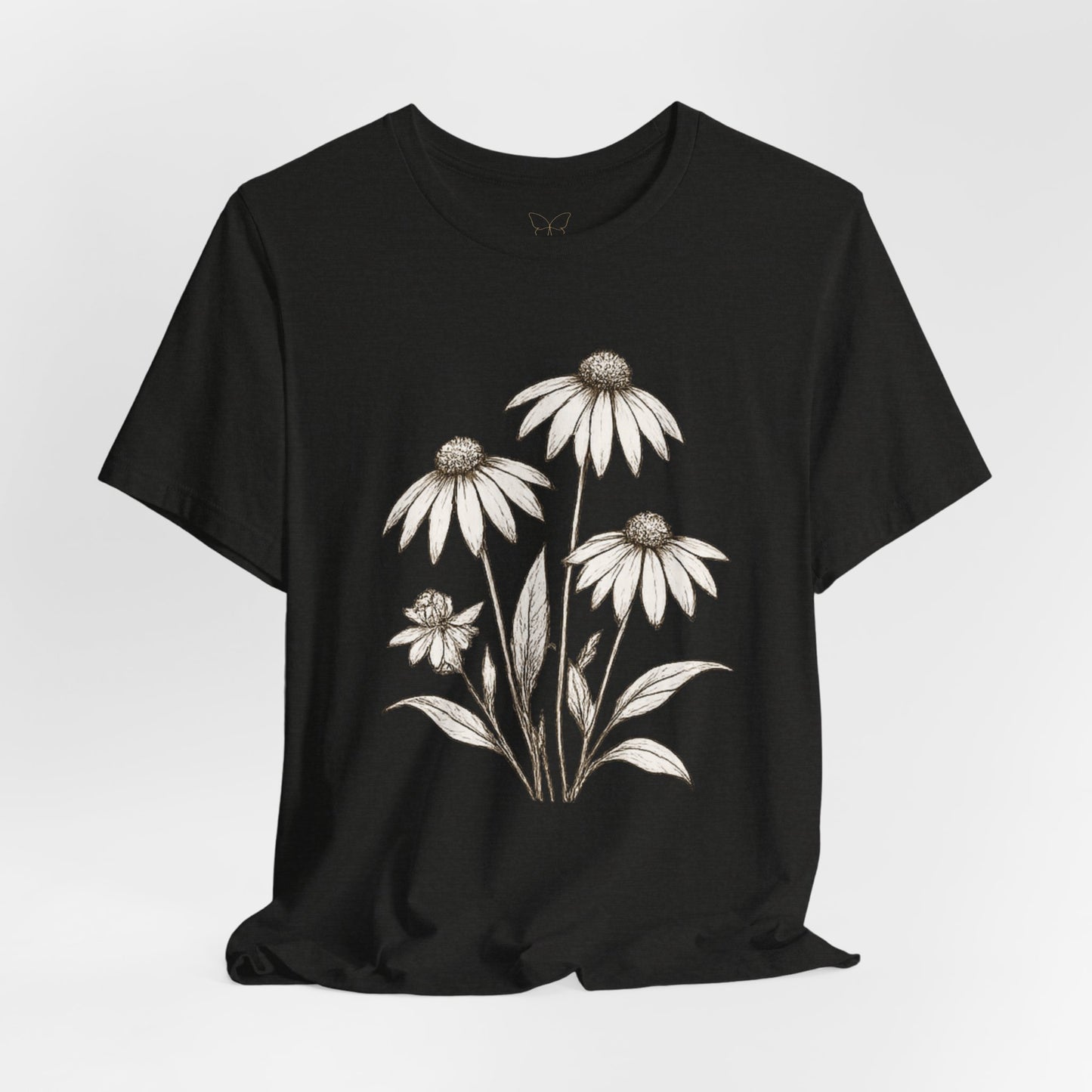 Daisy Sketch T‑Shirt — Vintage White Coneflowers Floral Tee