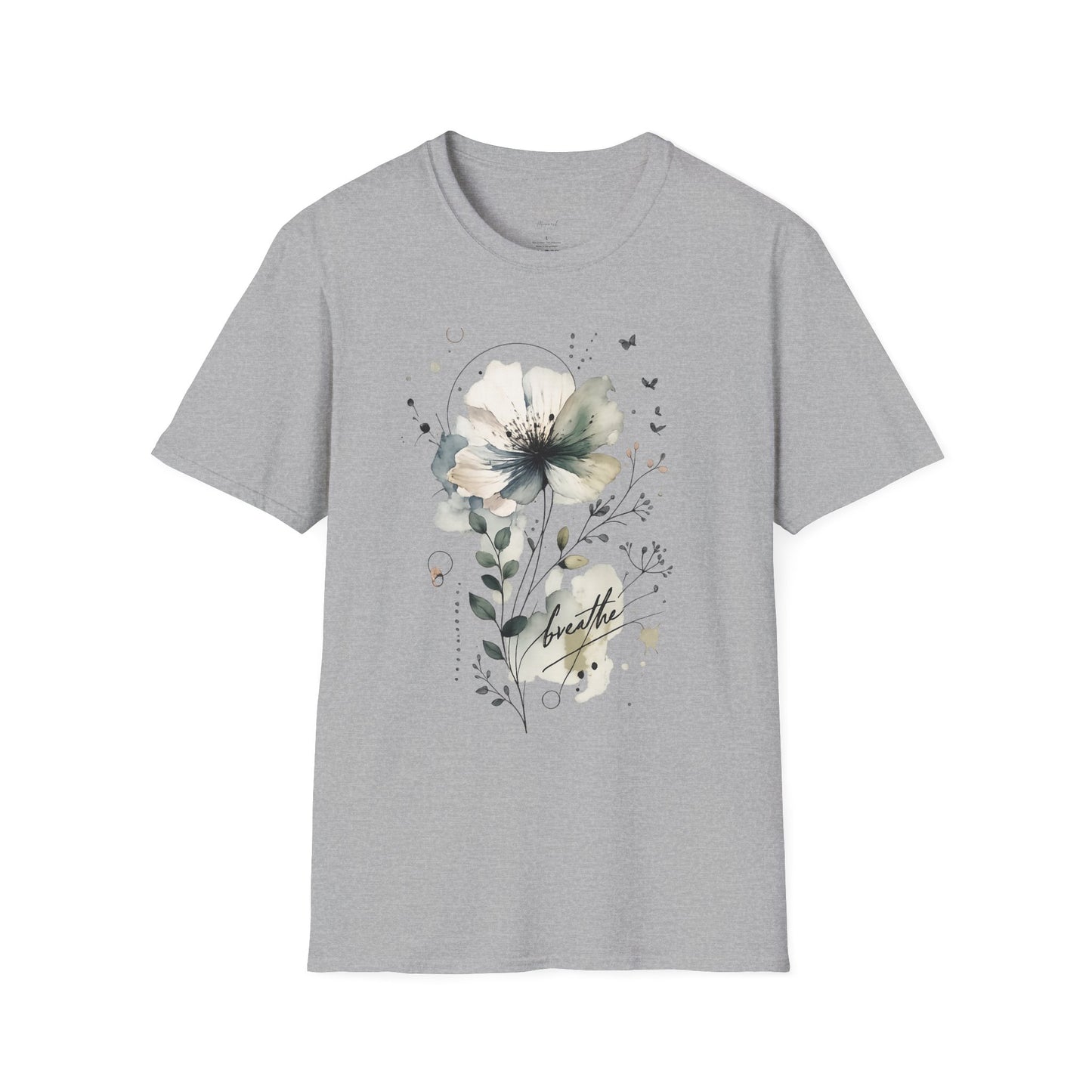 "Breathe" Floral Watercolor Tee | Soft Botanical Graphic Shirt