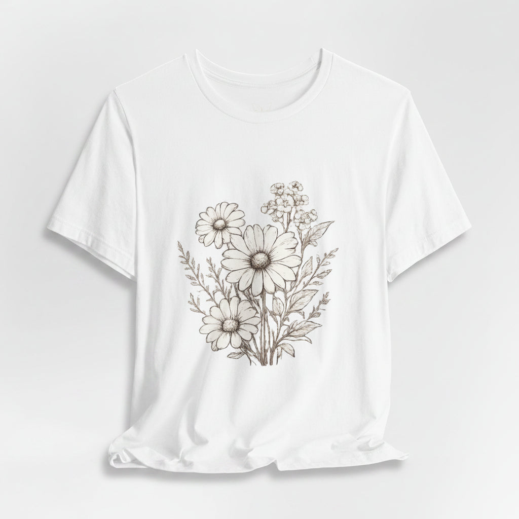 Floral Daisy Bouquet T-Shirt | Vintage White Daisies on Black