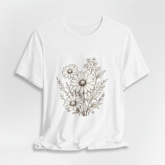 Floral Daisy Bouquet T-Shirt | Vintage White Daisies on Black