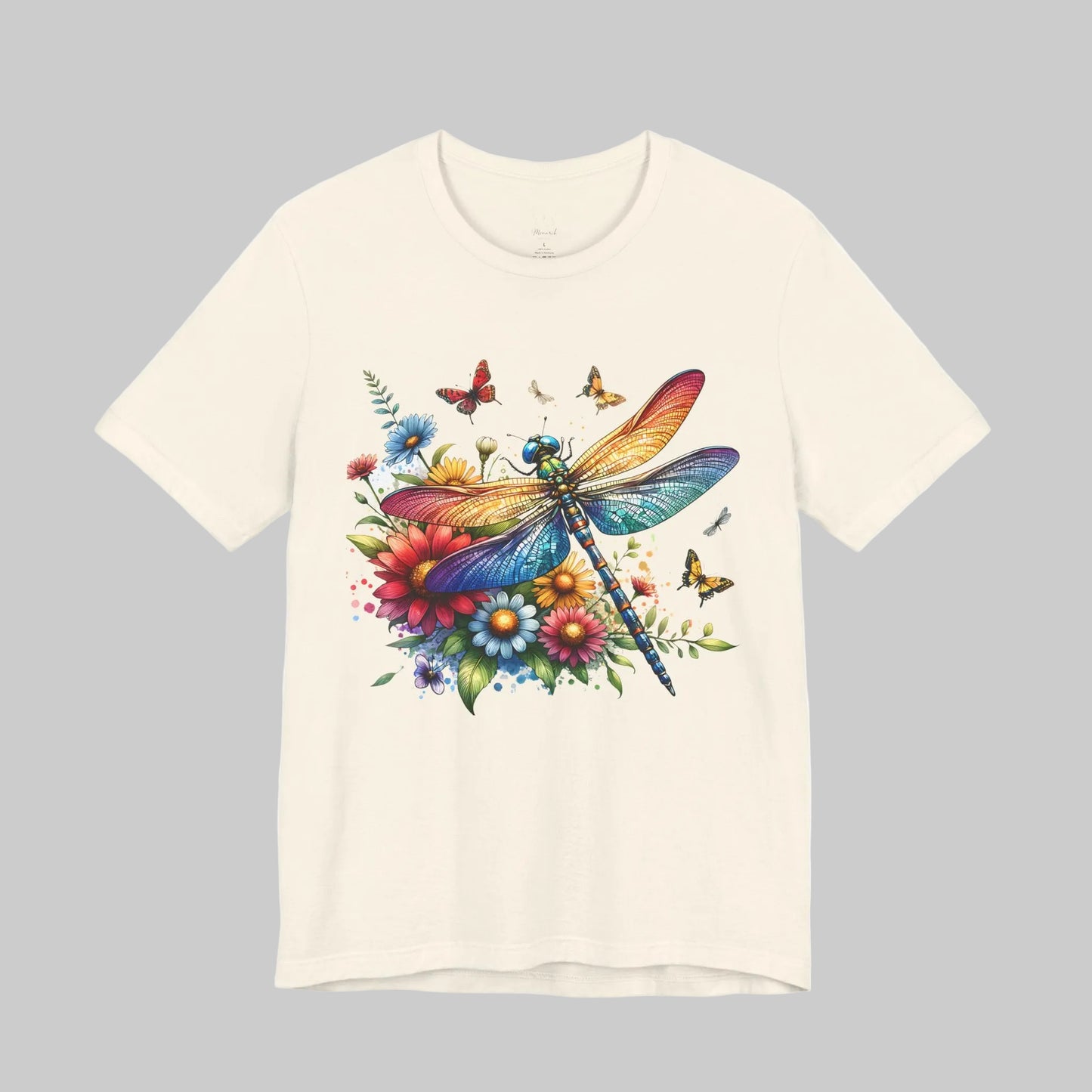 Dragonfly Floral Tee — Colorful Garden Butterfly & Flower T‑Shirt