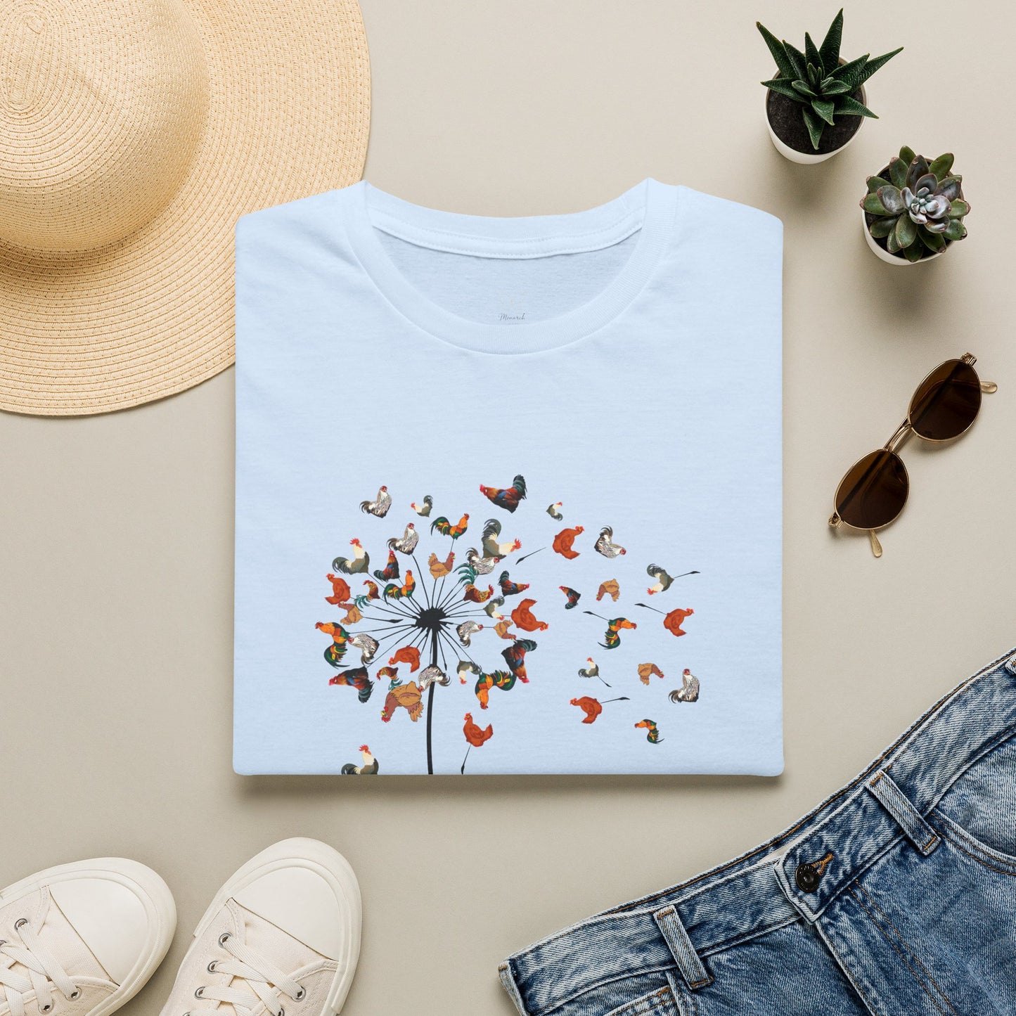 Chicken Dandelion T‑Shirt — Whimsical Floral Tee for Nature Lovers