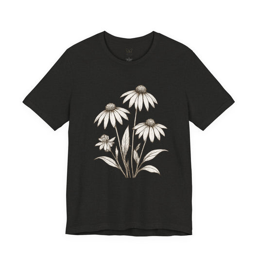 Daisy Sketch T‑Shirt — Vintage White Coneflowers Floral Tee