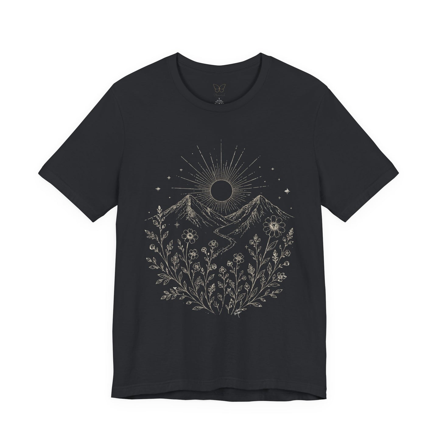 Mountain Moon Floral Tee — Celestial Mountain Sunflower Graphic T-Shirt