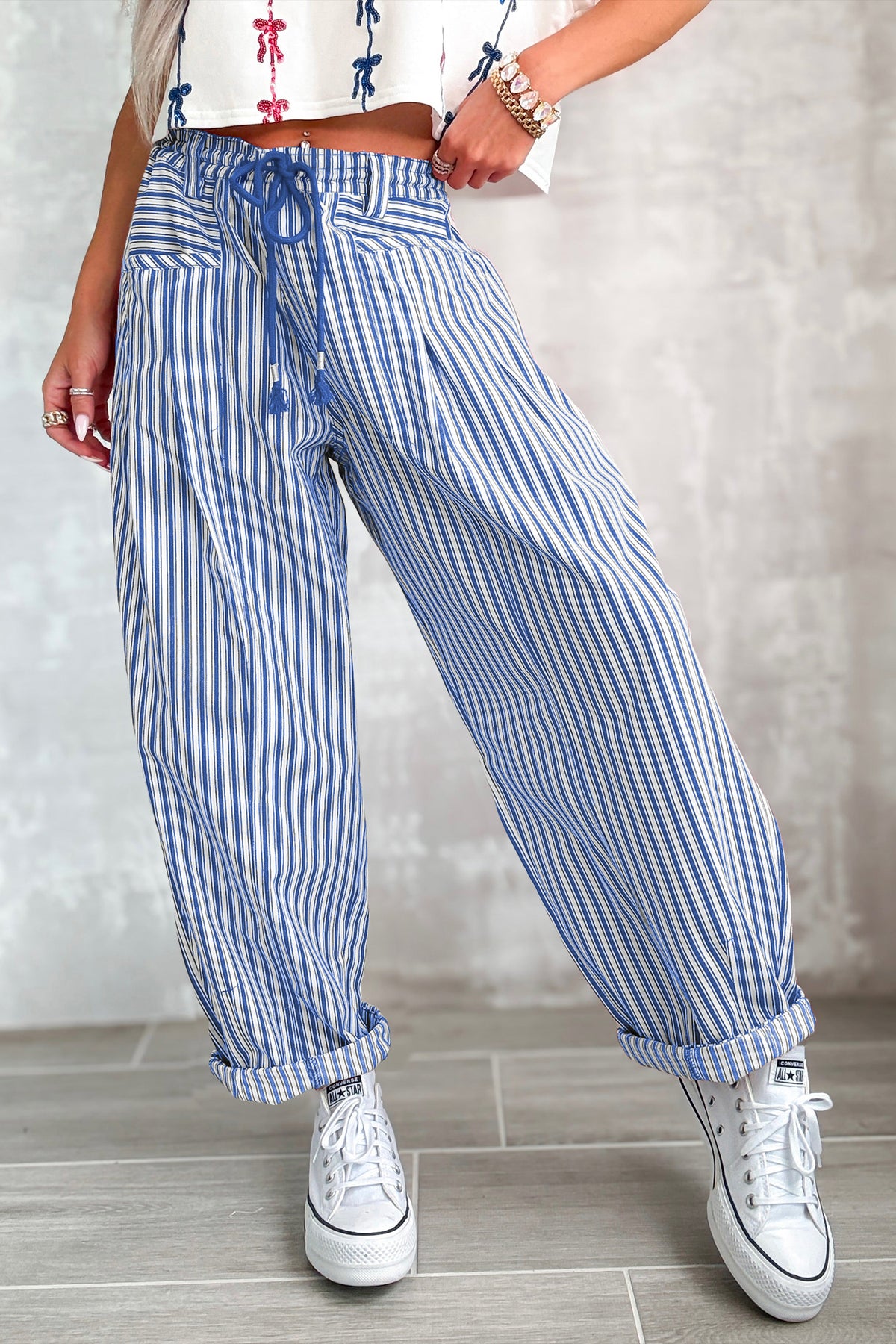Stripe Drawstring Loose Pants
