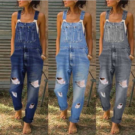 Women's Distressed Denim Overalls