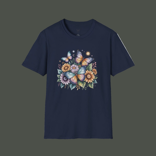 Butterfly Sunflower T-Shirt | Watercolor Floral Garden Tee