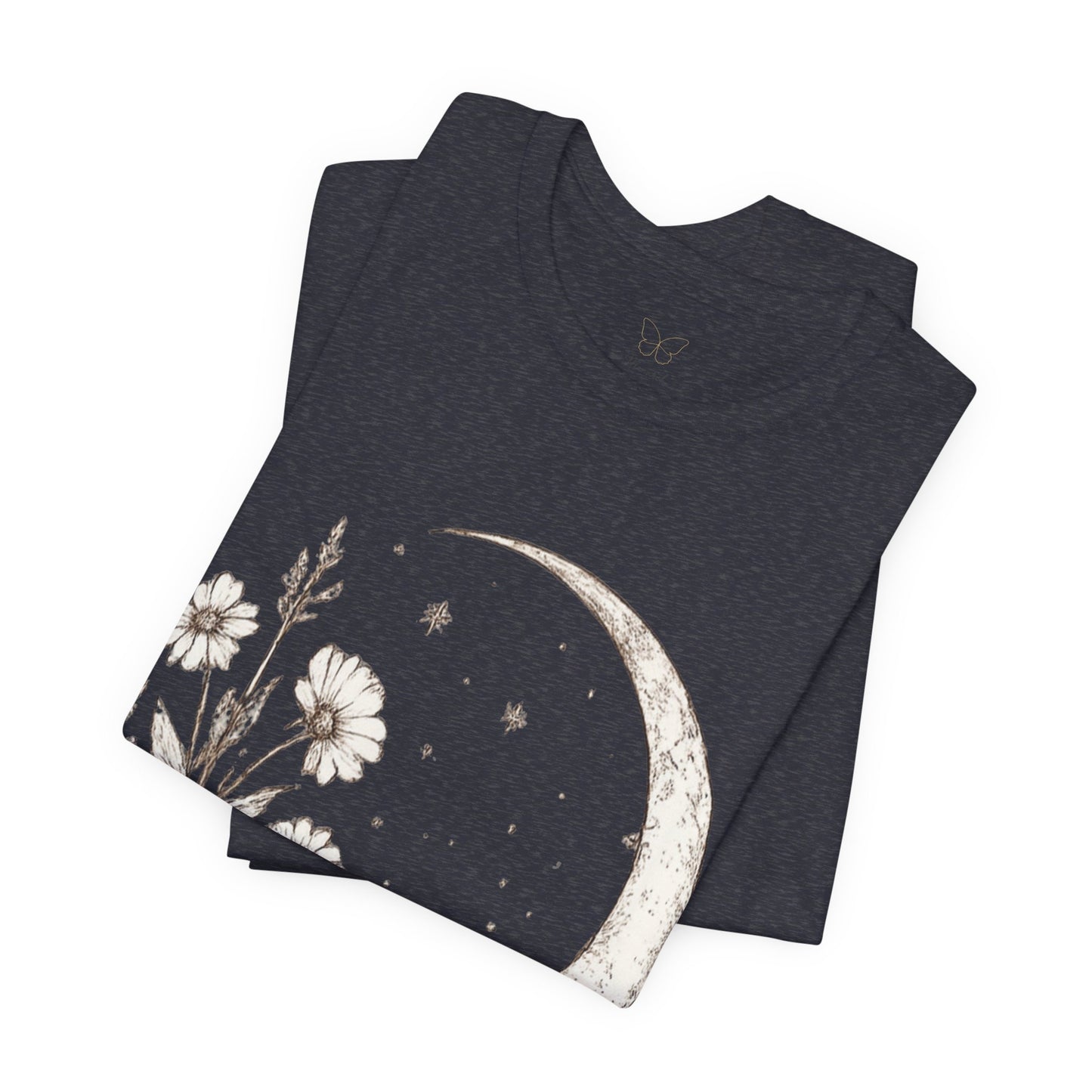 Crescent Moon Wildflower Tee — Botanical Graphic T-Shirt