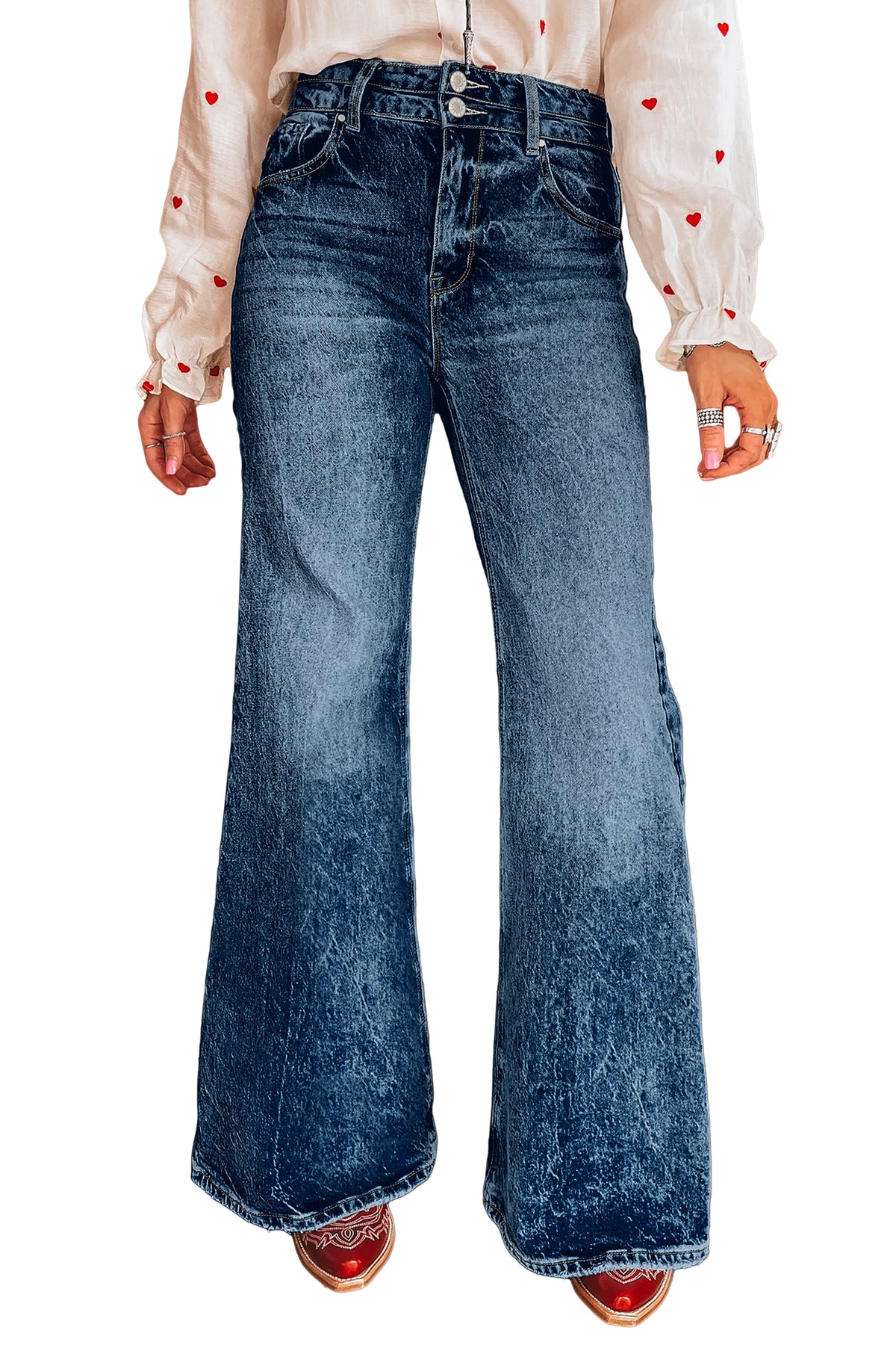 Acid Wash High Rise Flare Jeans
