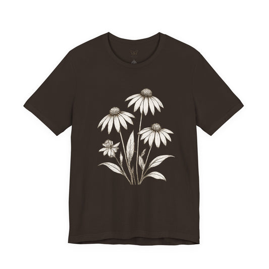 Daisy Sketch T‑Shirt — Vintage White Coneflowers Floral Tee