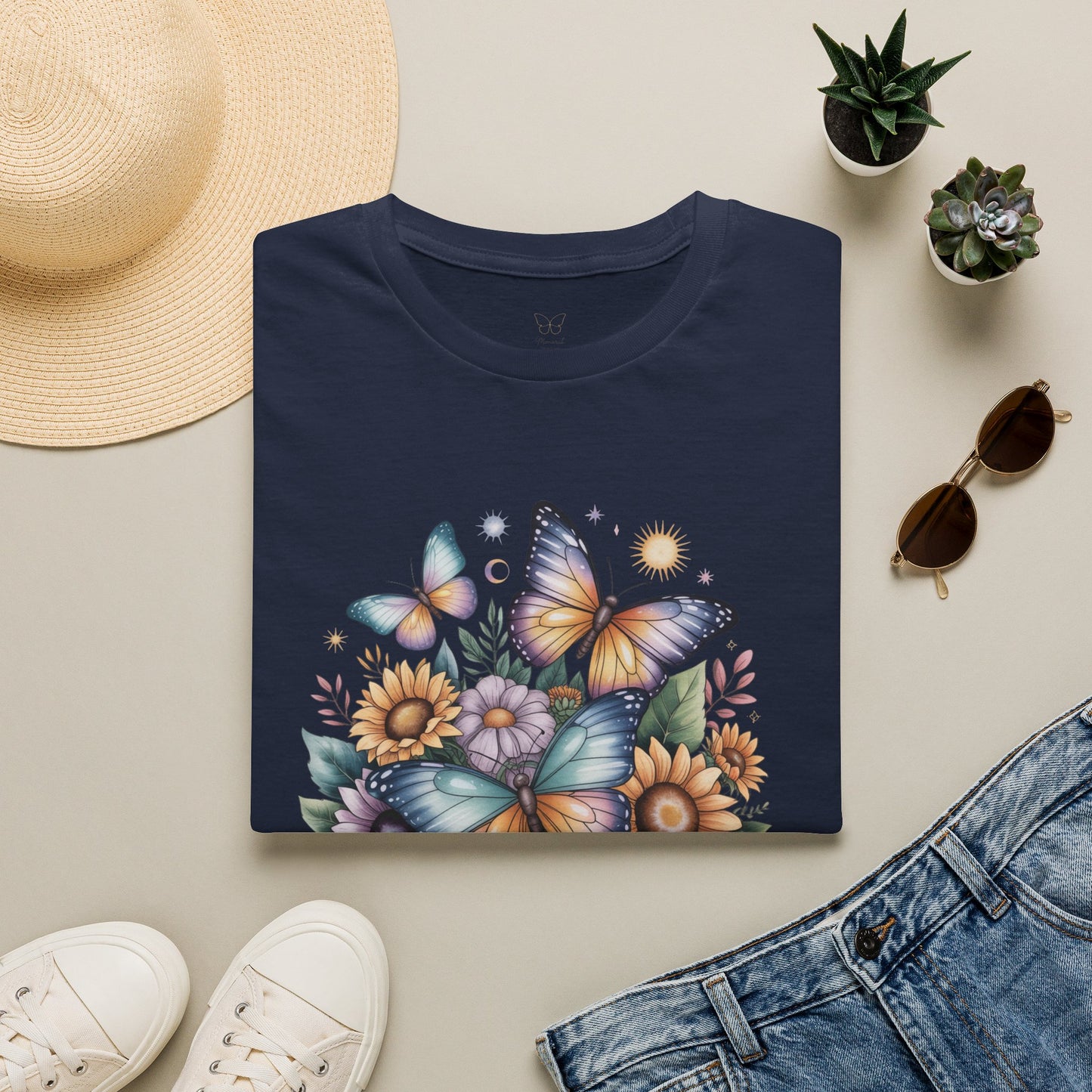 Butterfly Sunflower T-Shirt | Watercolor Floral Garden Tee