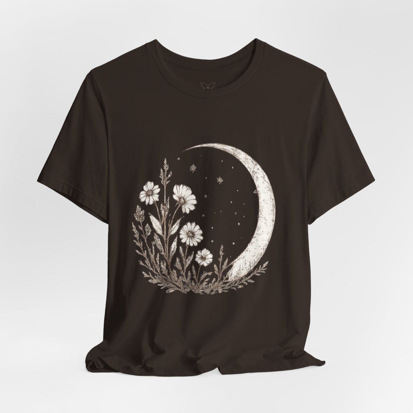 Crescent Moon Wildflower Tee — Botanical Graphic T-Shirt