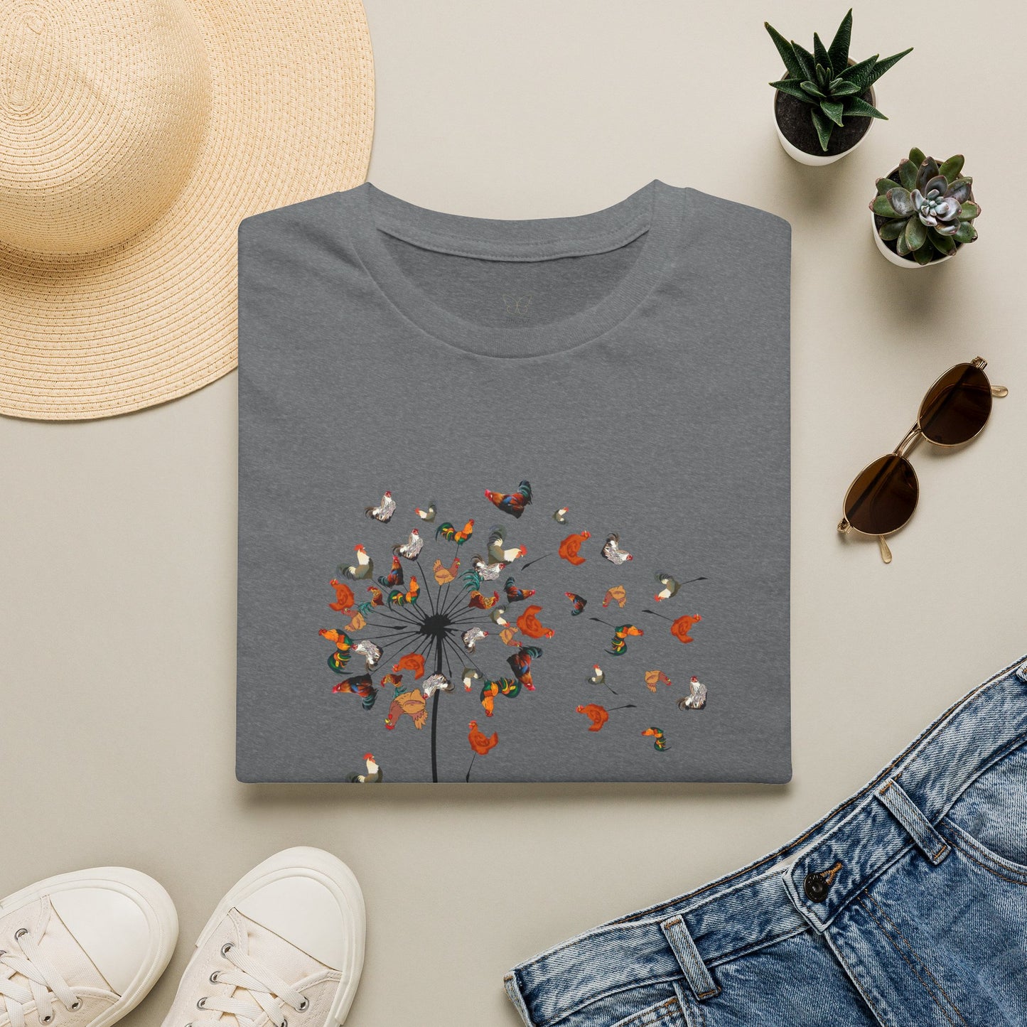 Chicken Dandelion T‑Shirt — Whimsical Floral Tee for Nature Lovers