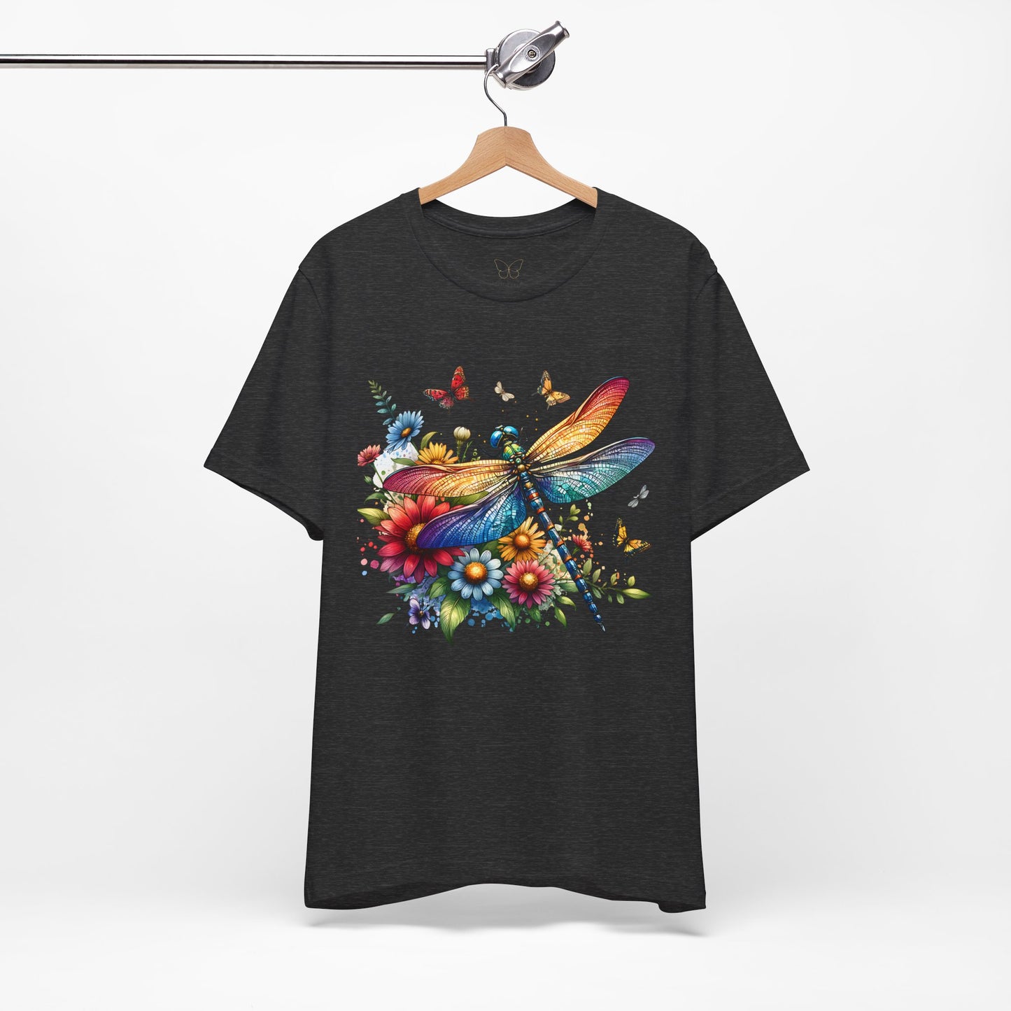 Dragonfly Floral Tee — Colorful Garden Butterfly & Flower T‑Shirt