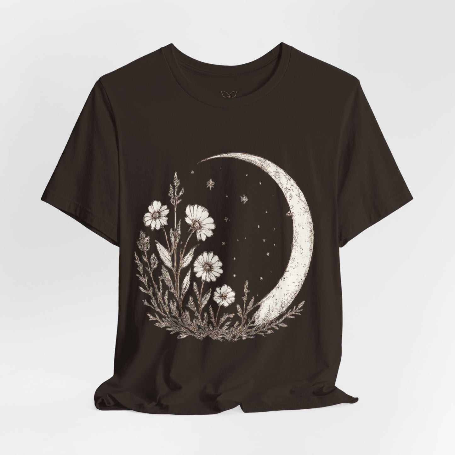 Crescent Moon Wildflower Tee — Botanical Graphic T-Shirt