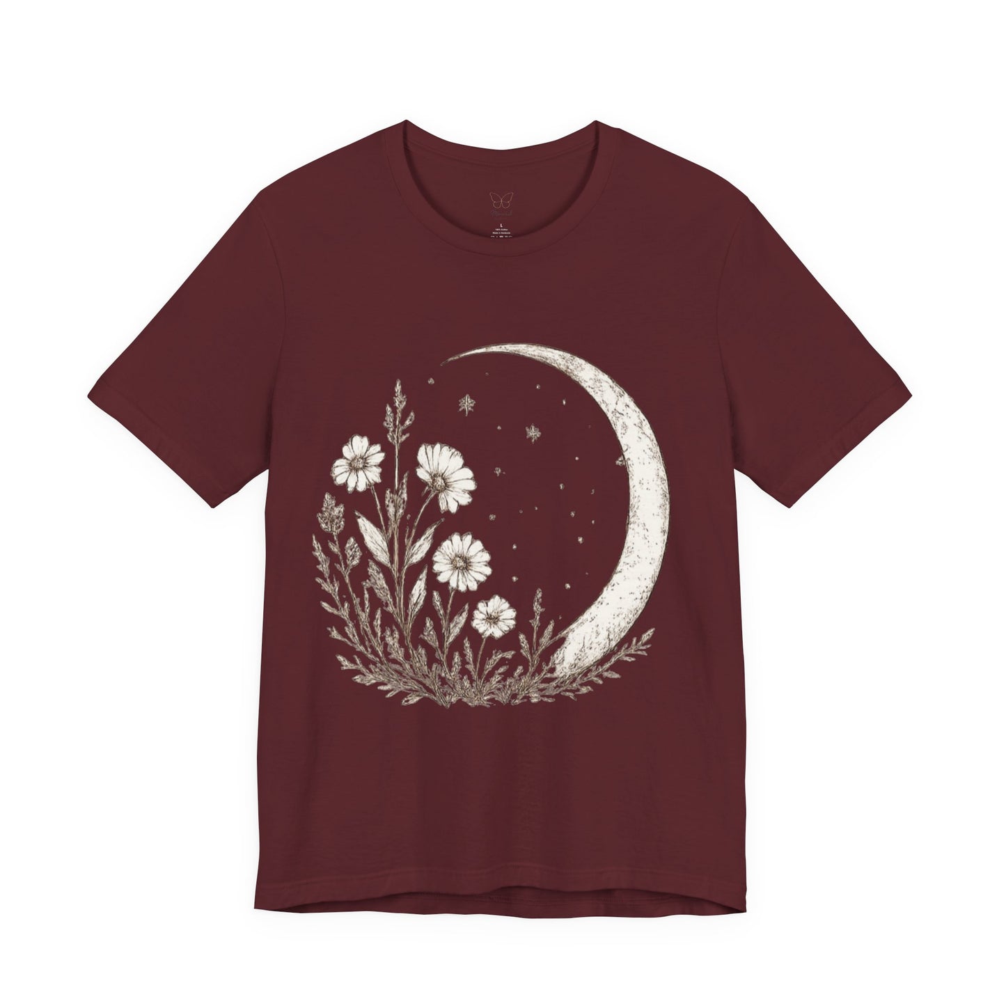 Crescent Moon Wildflower Tee — Botanical Graphic T-Shirt