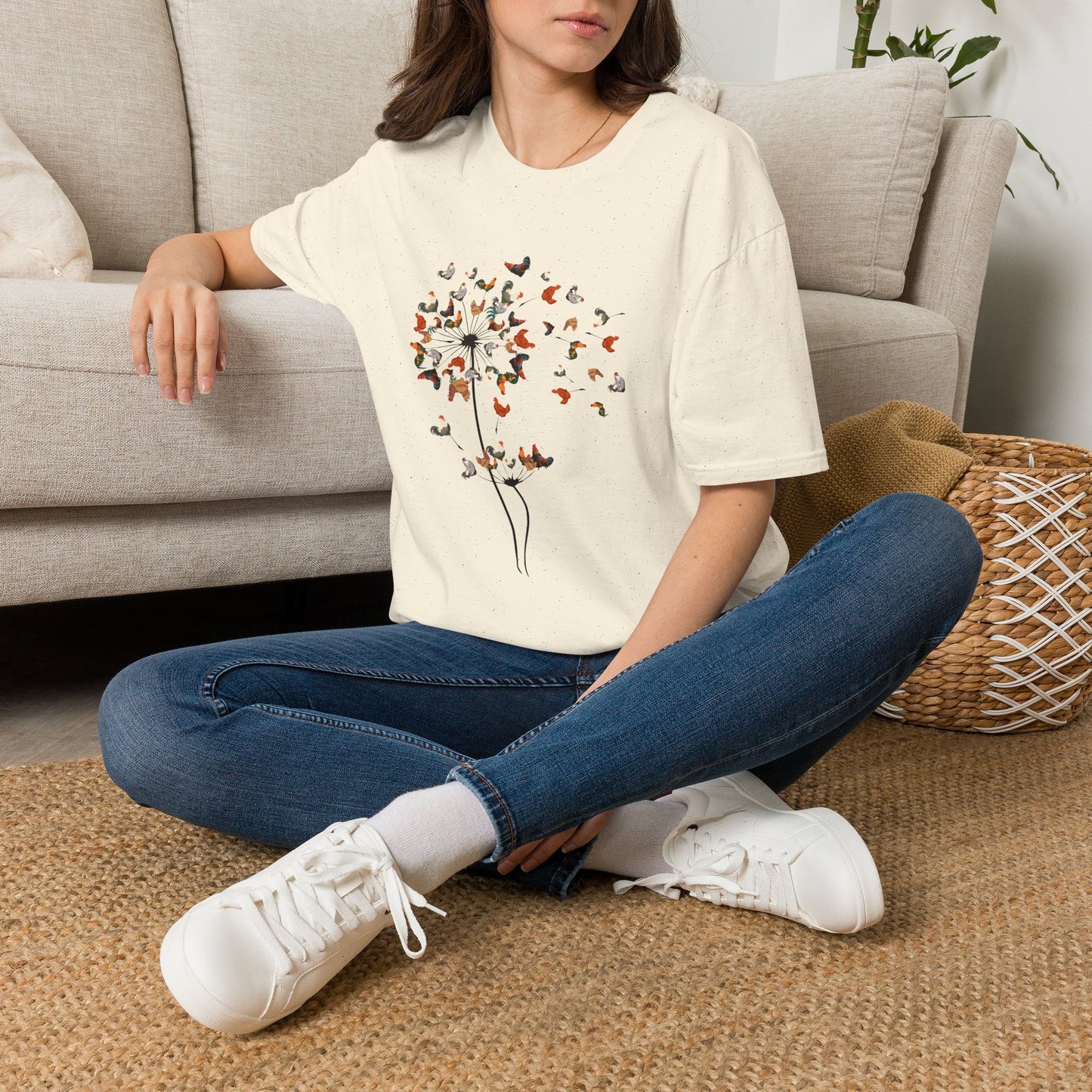 Chicken Dandelion T‑Shirt — Whimsical Floral Tee for Nature Lovers