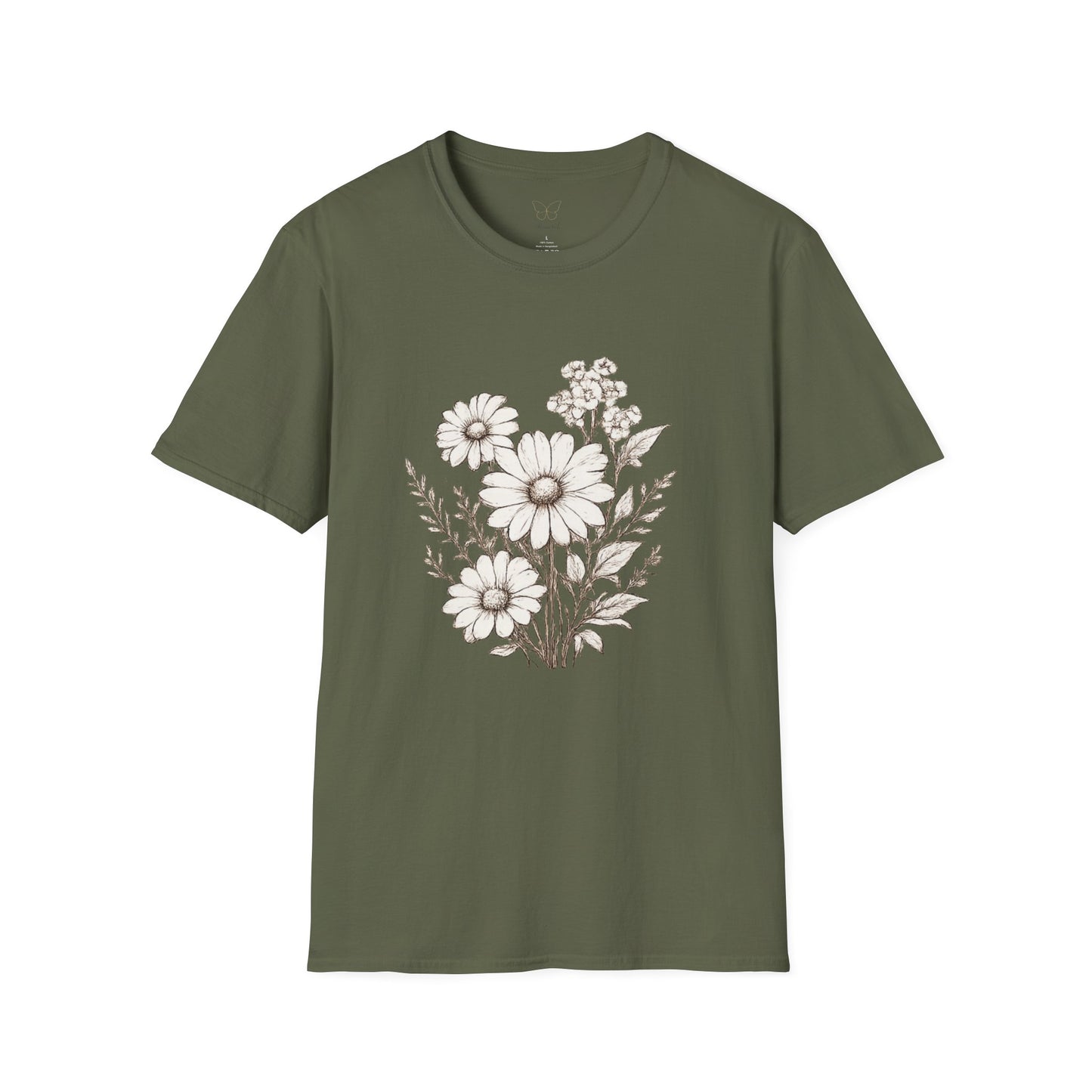 Floral Daisy Bouquet T-Shirt | Vintage White Daisies on Black