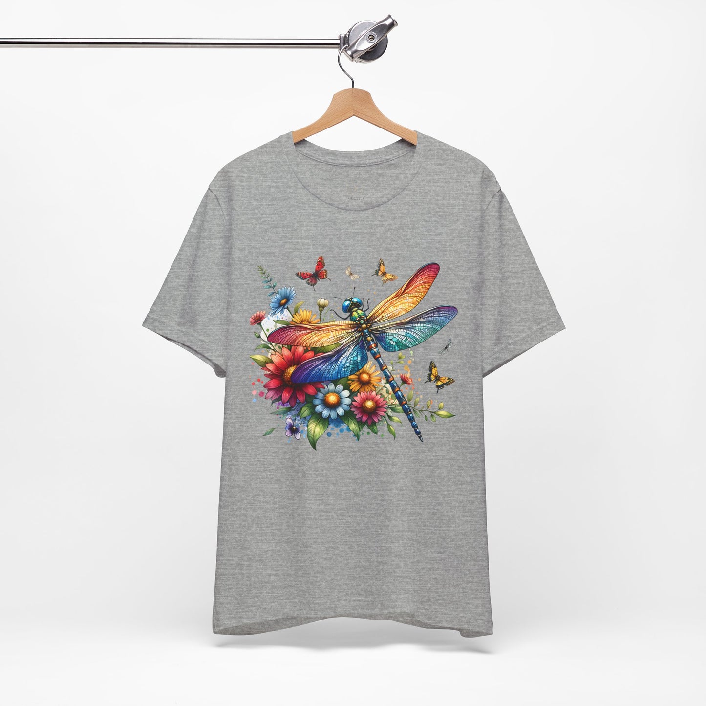 Dragonfly Floral Tee — Colorful Garden Butterfly & Flower T‑Shirt