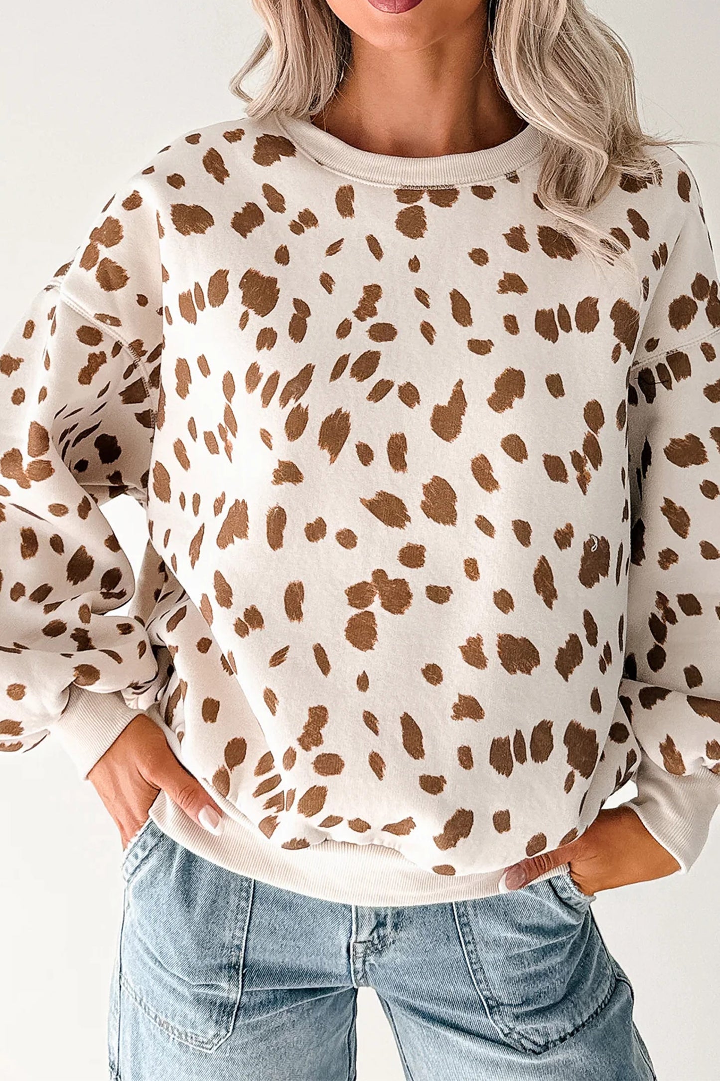 Brown Leopard Print Drop Shoulder Sweatshirt
