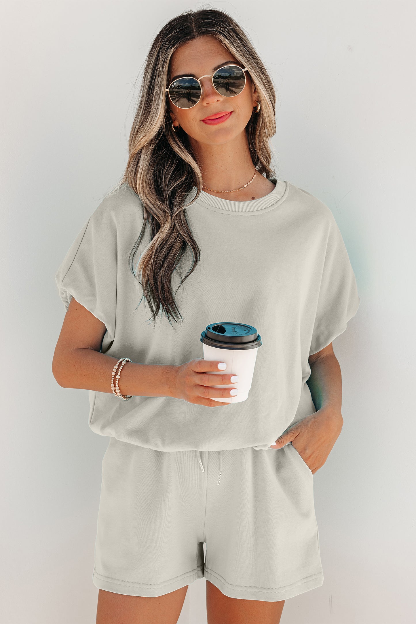Puffy Loose Top & Drawstring Shorts Set