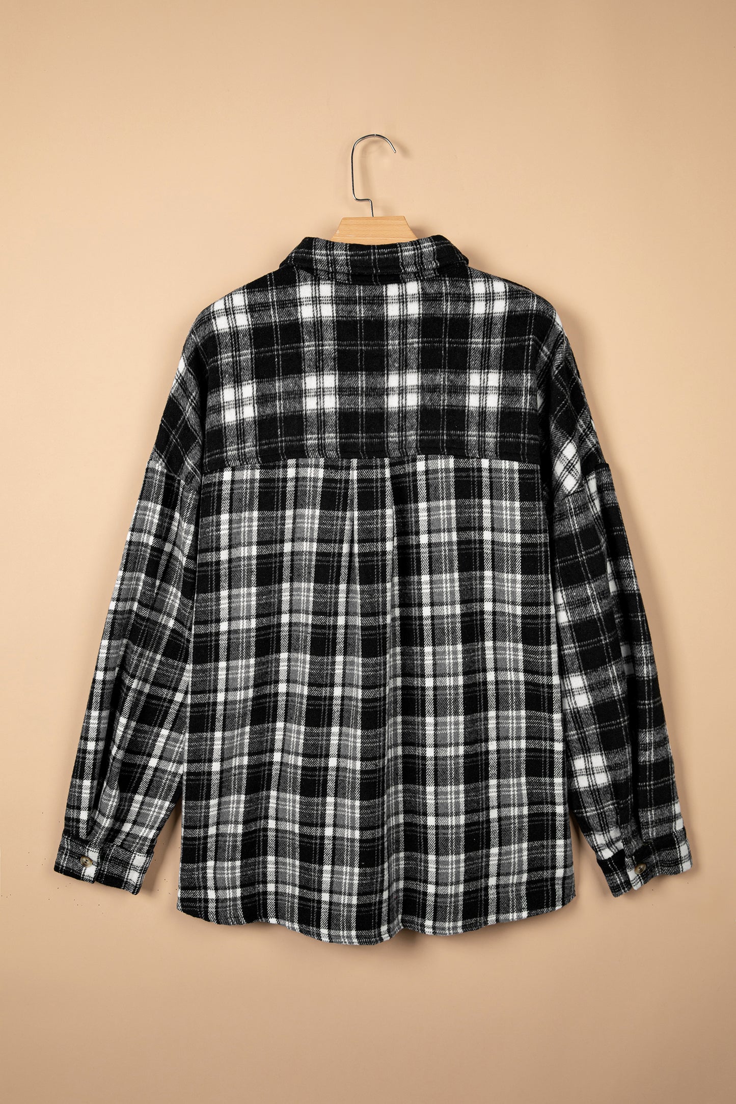 Black Plaid V-Neck Shirt Jacket | Plus Size Shacket 1X–4X