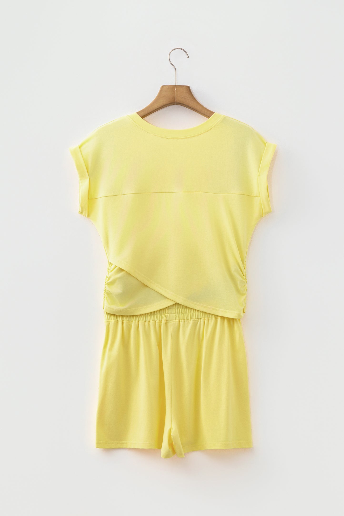 Solid Short Sleeve Crop Top & Elastic Waist Pocket Shorts Set