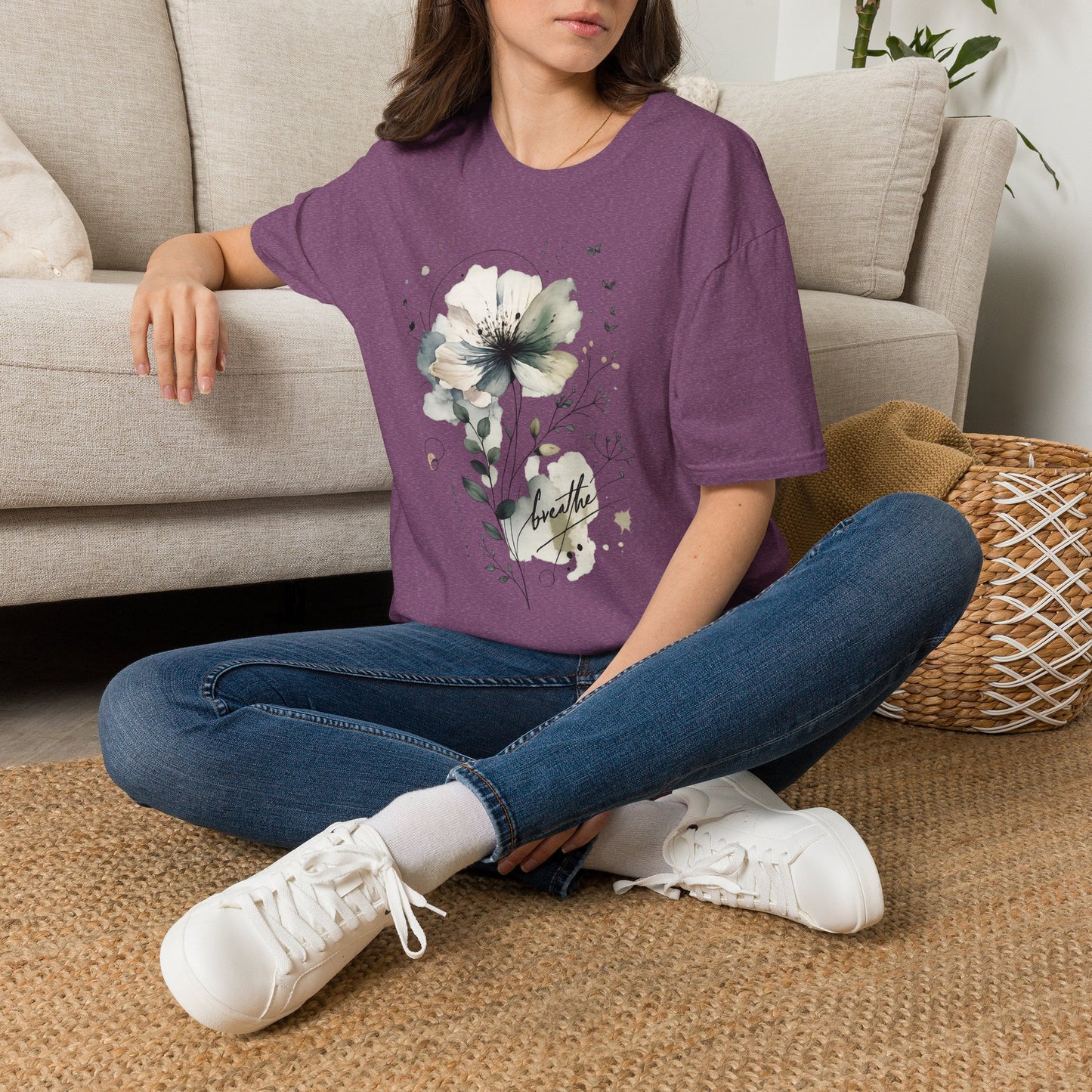 "Breathe" Floral Watercolor Tee | Soft Botanical Graphic Shirt