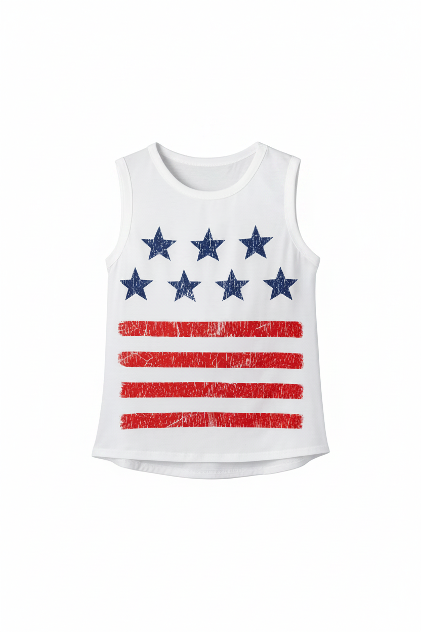 Vintage Stars & Stripes Tank Top – Patriotic Graphic Tee for Women
