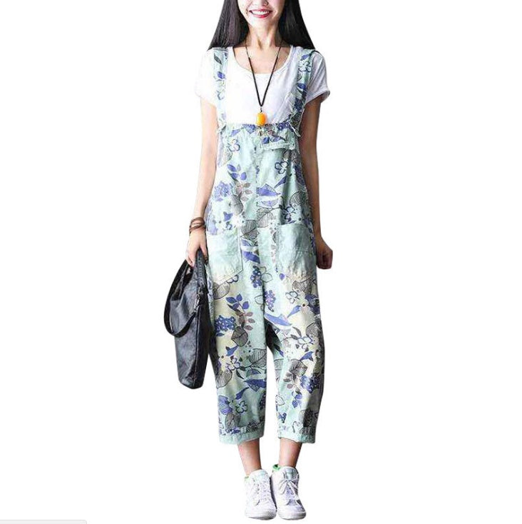 Women's Floral Print Cotton Overalls