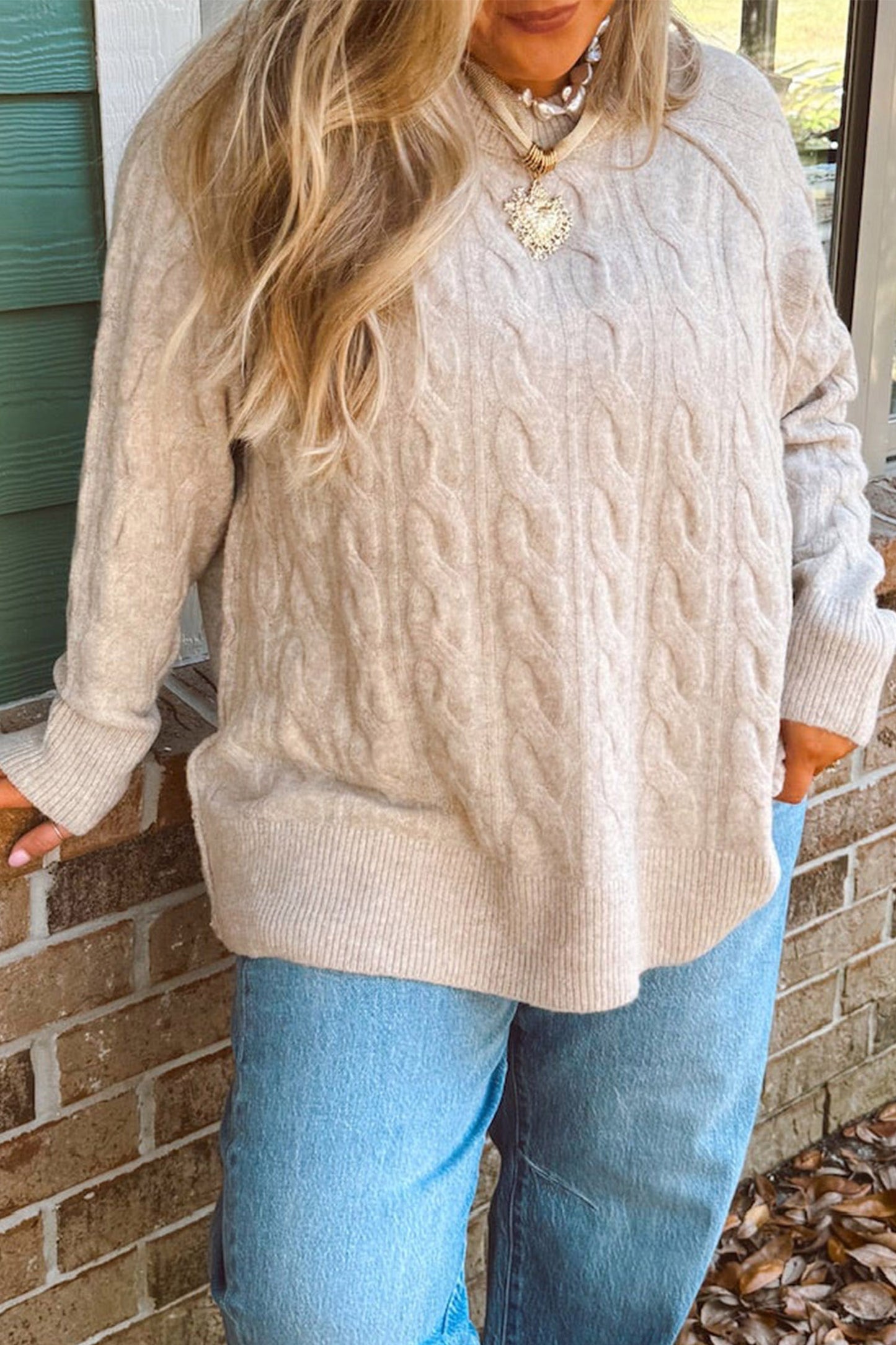Parchment Oversized Cable Knit Tunic Sweater | Plus Size 1X–4X