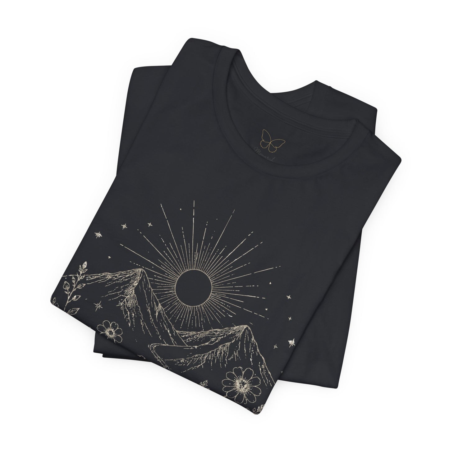 Mountain Moon Floral Tee — Celestial Mountain Sunflower Graphic T-Shirt
