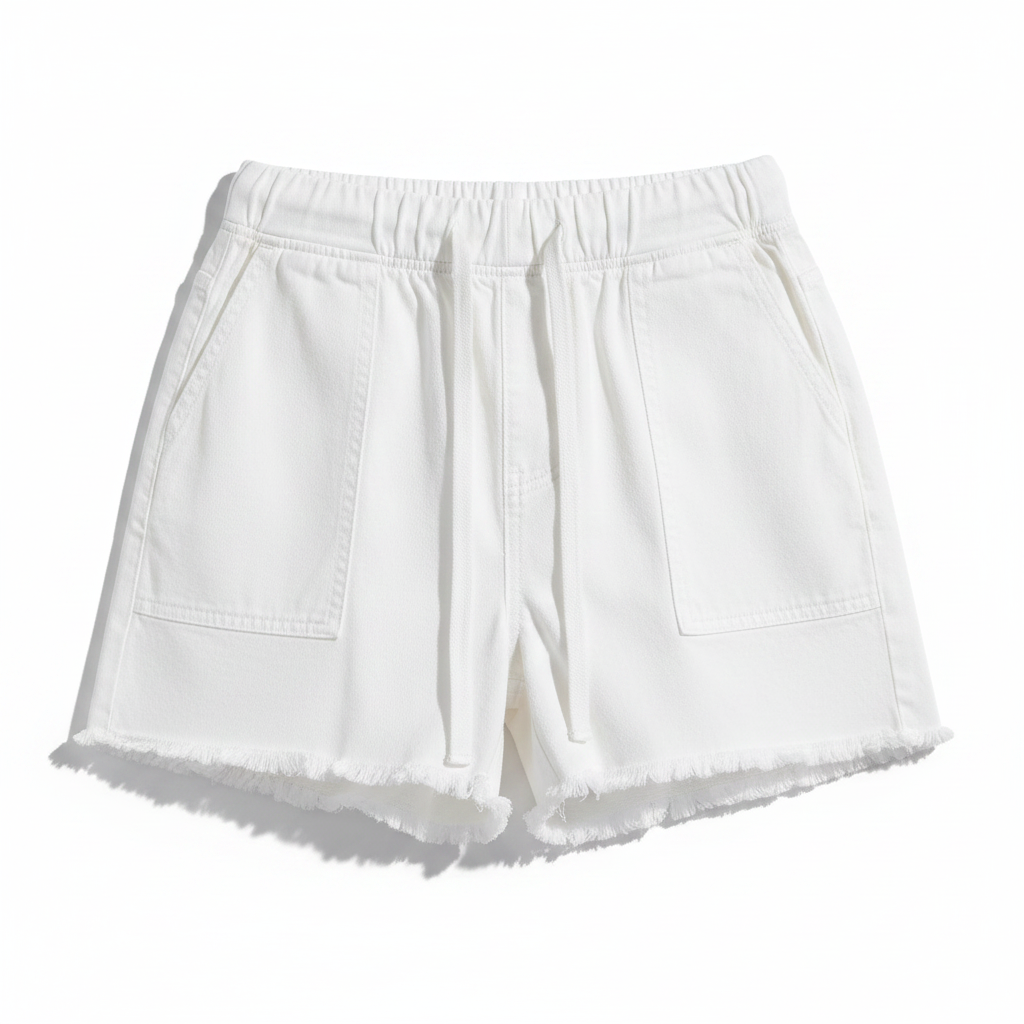 Drawstring Raw Hem Denim Shorts