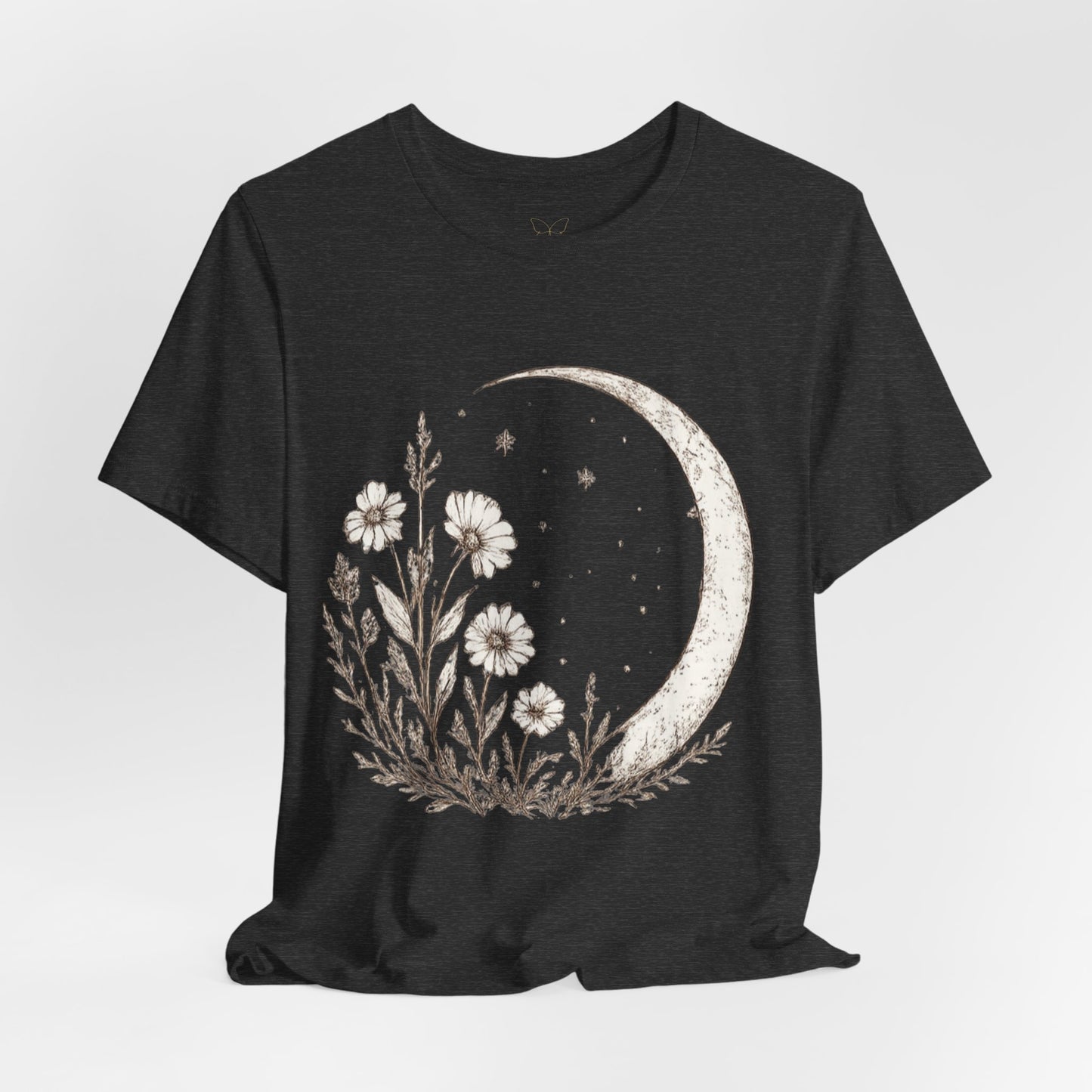 Crescent Moon Wildflower Tee — Botanical Graphic T-Shirt