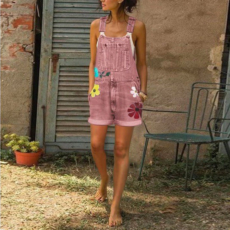 Women's Printed Slim Fit Bib Shorts