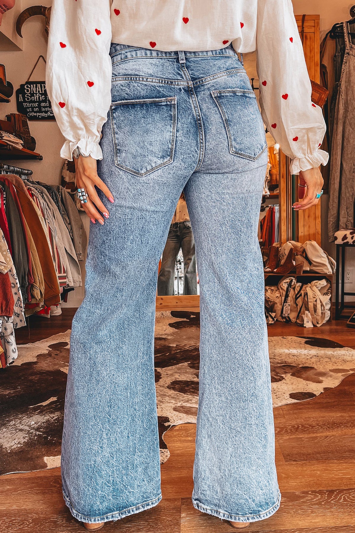 Acid Wash High Rise Flare Jeans