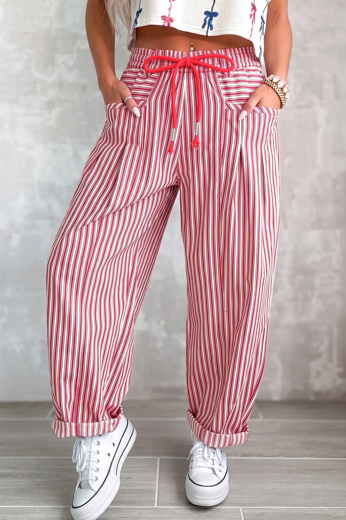 Stripe Drawstring Loose Pants