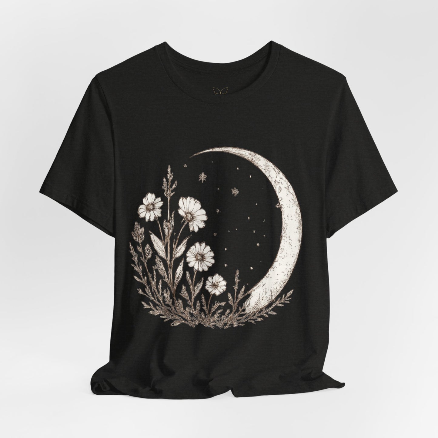 Crescent Moon Wildflower Tee — Botanical Graphic T-Shirt