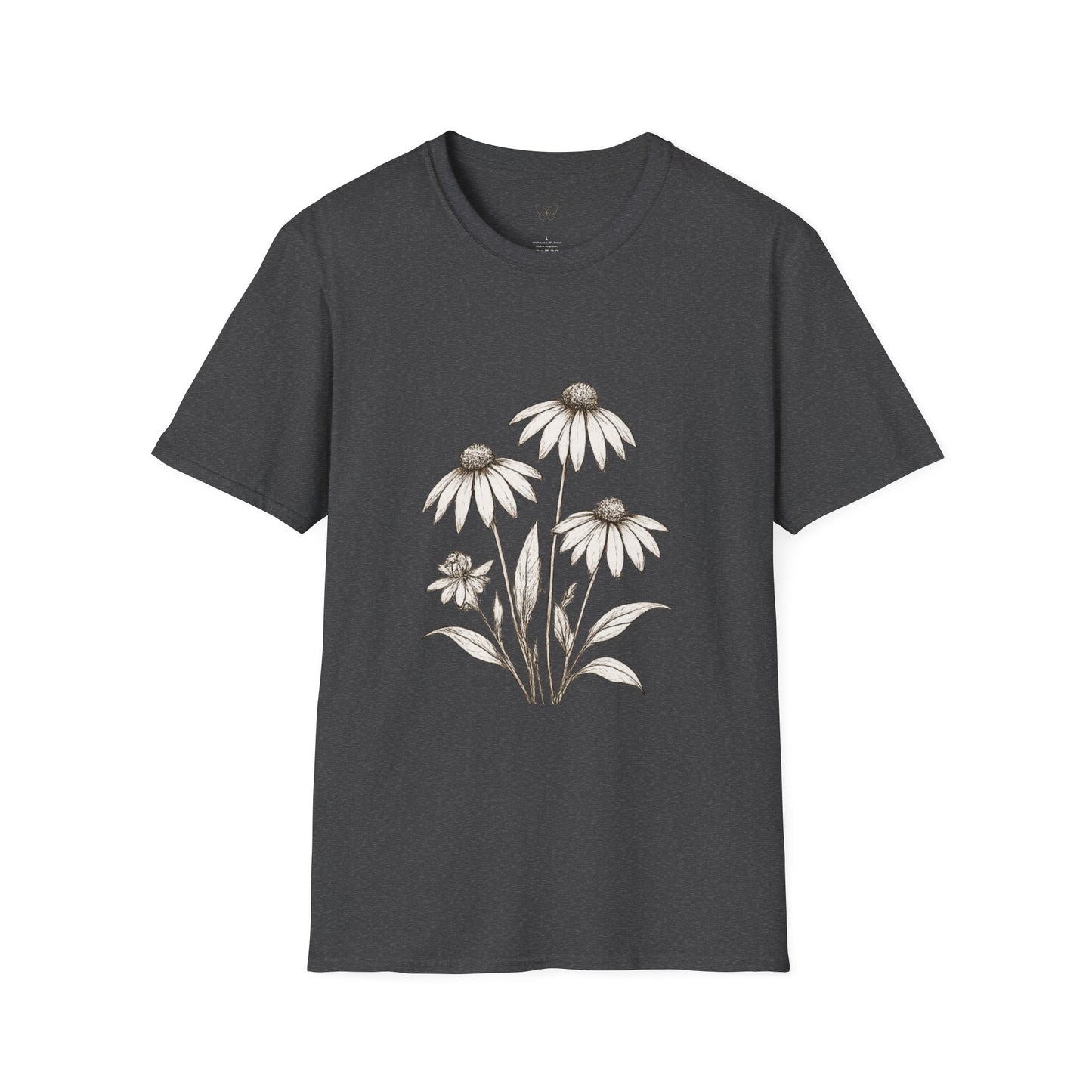 Daisy Sketch T‑Shirt — Vintage White Coneflowers Floral Tee