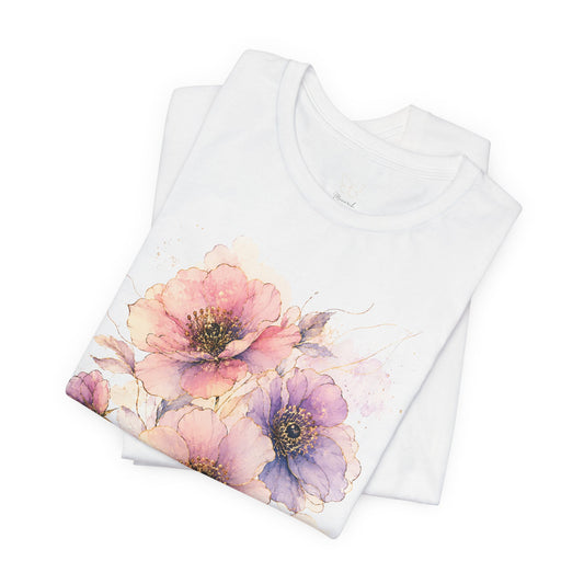 Floral Watercolor Tee — Pastel Poppy Bouquet T-Shirt