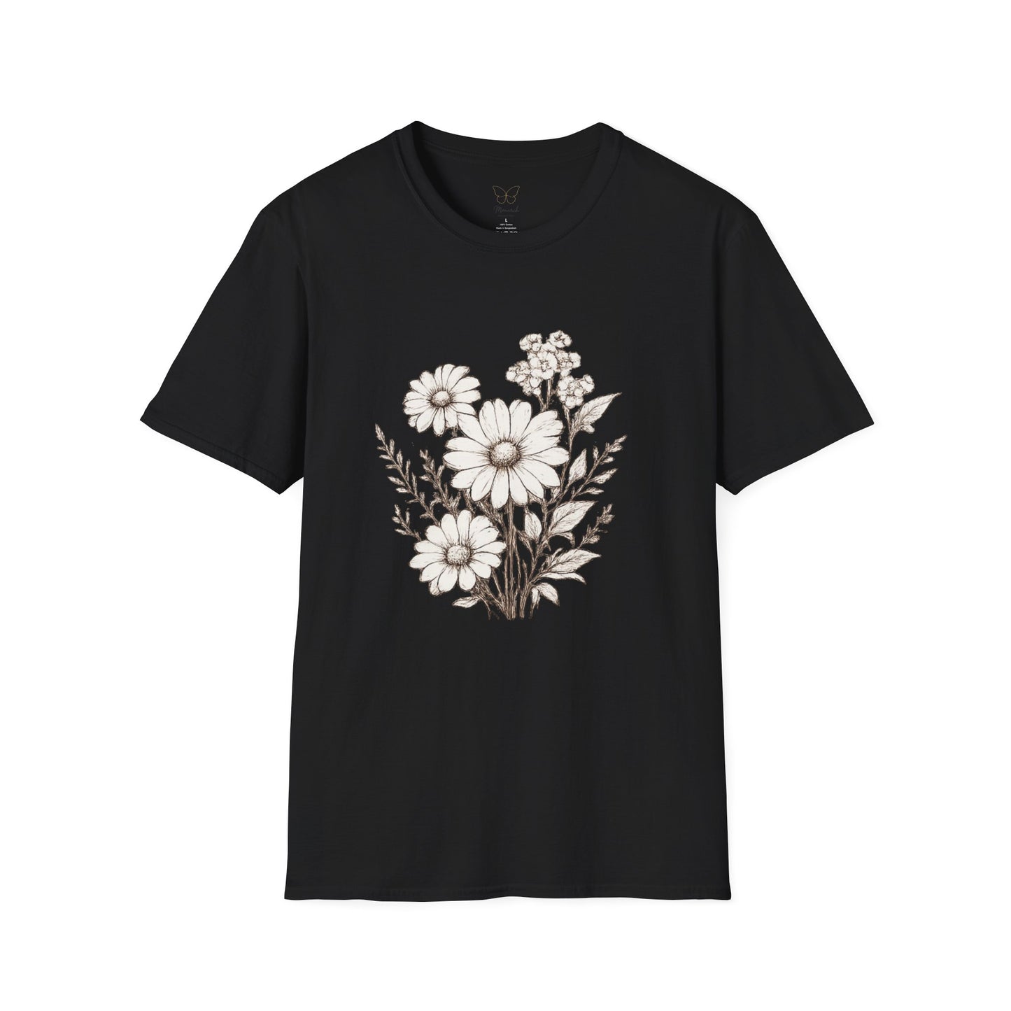 Floral Daisy Bouquet T-Shirt | Vintage White Daisies on Black