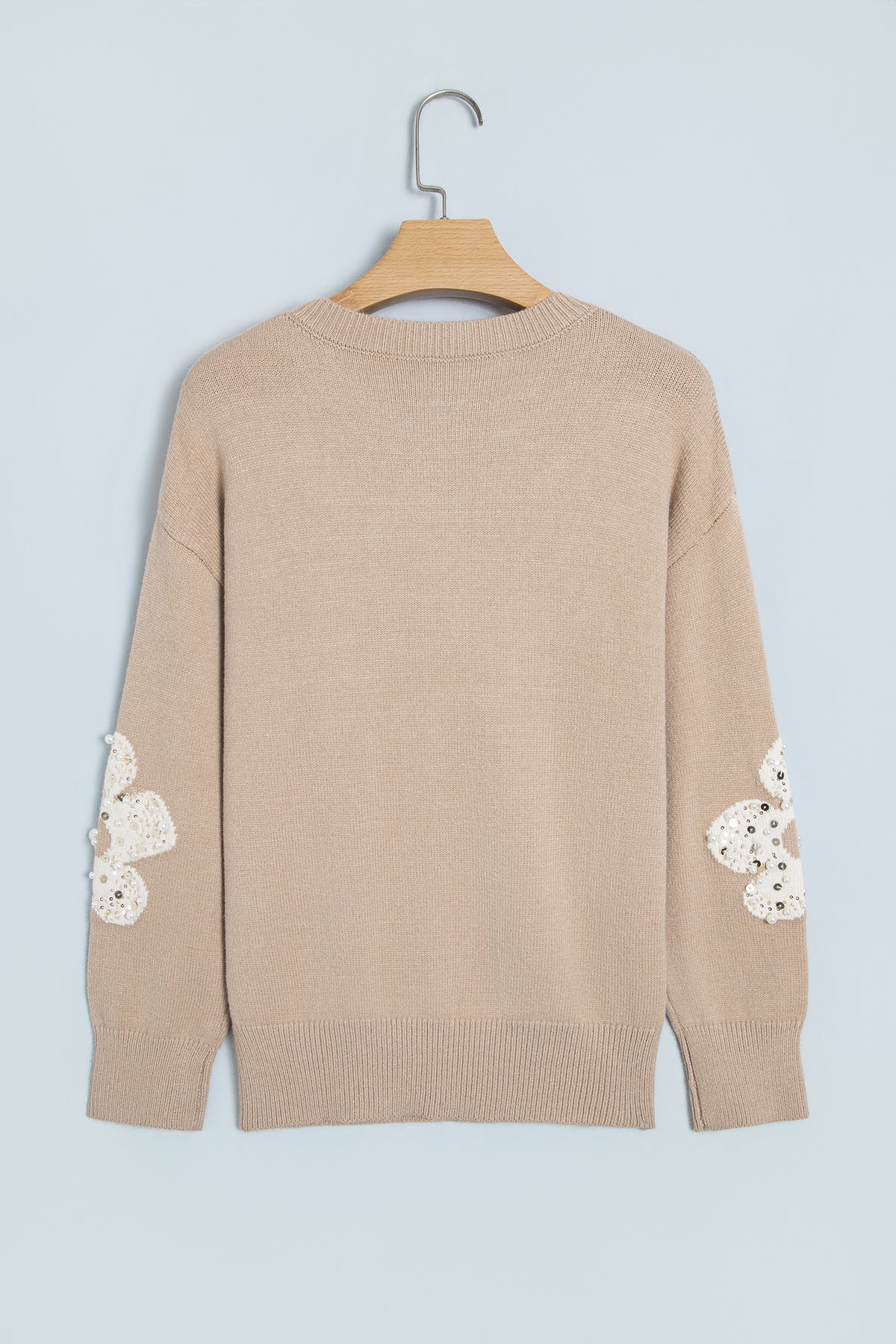 Smoke Gray Beaded Floral Patchwork Sweater