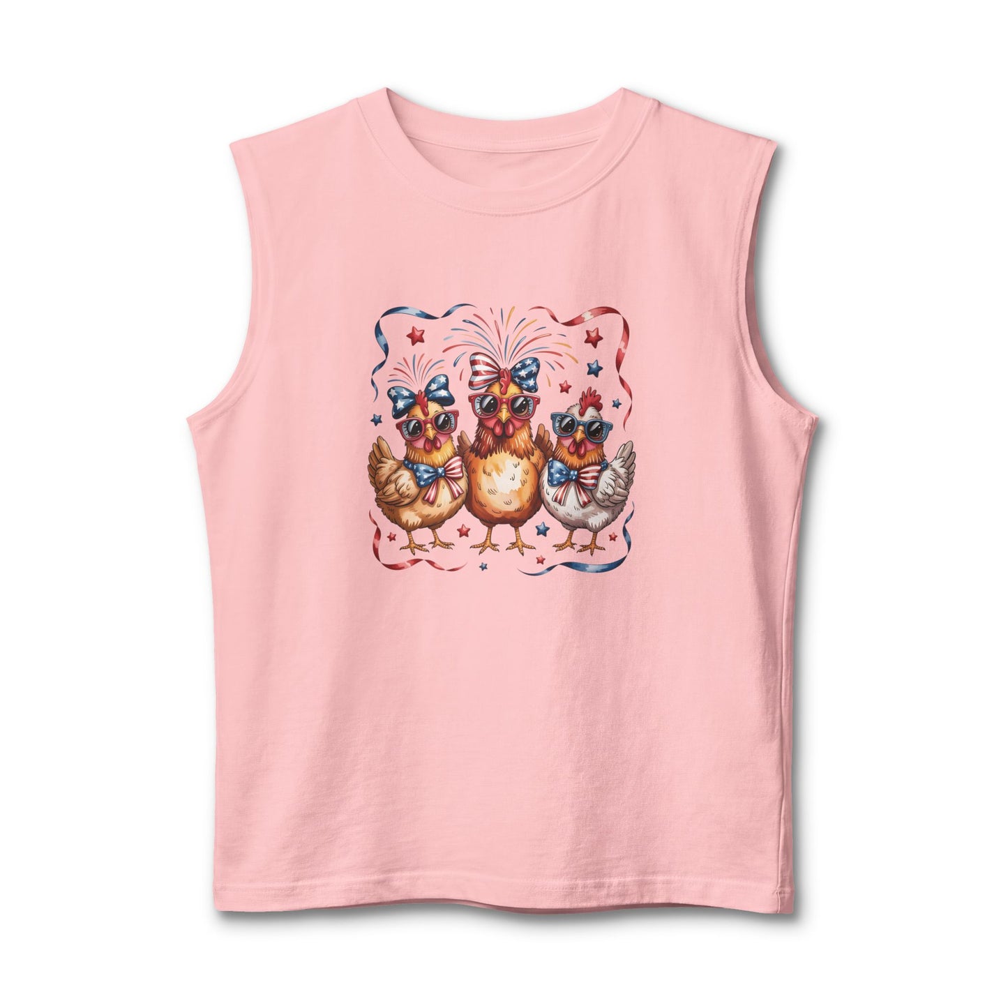 Patriotic Chicken Trio Muscle Tank | Red White & Blue Hen Graphic Tee