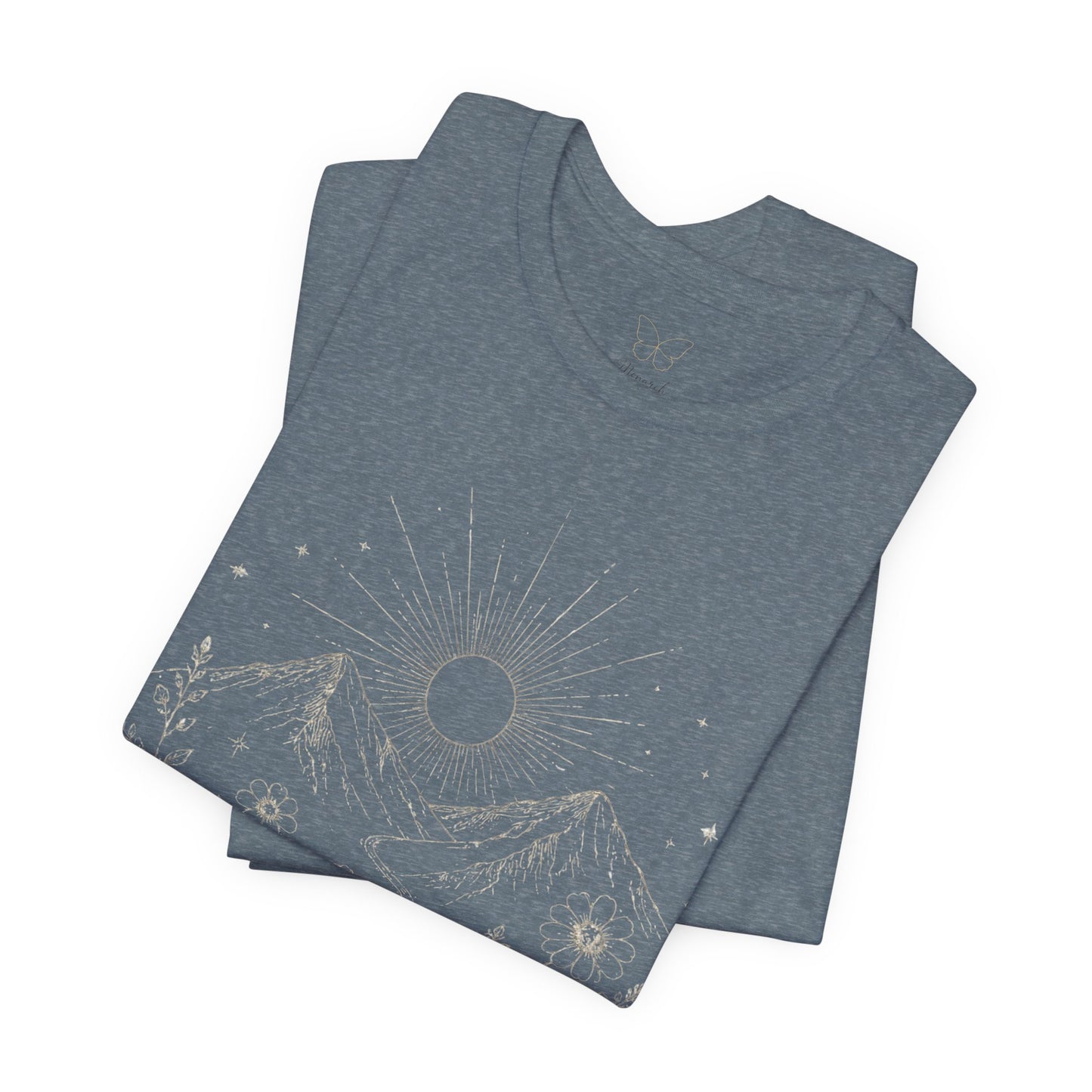 Mountain Moon Floral Tee — Celestial Mountain Sunflower Graphic T-Shirt